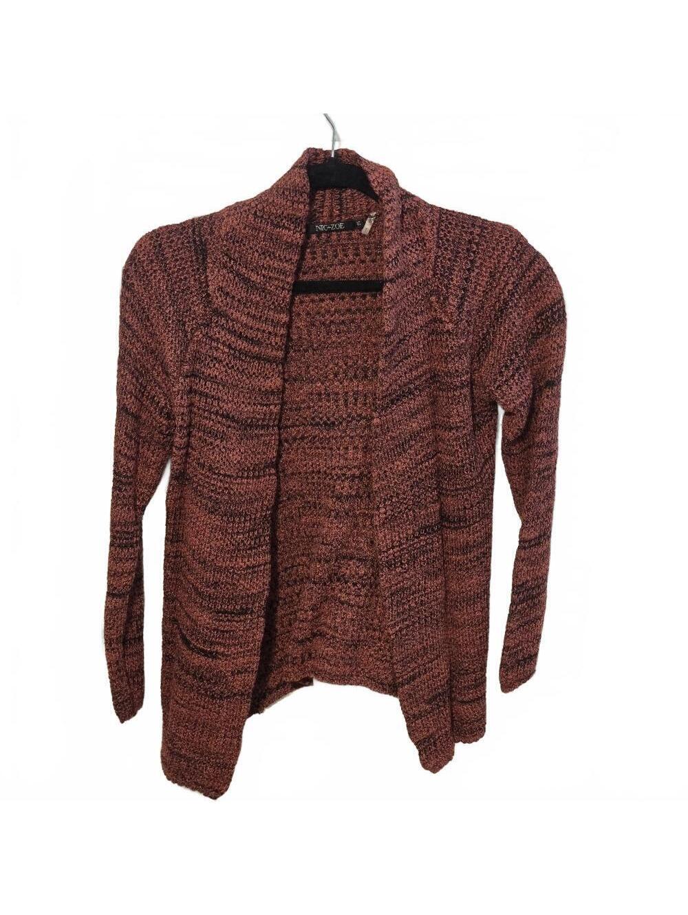 Nic+Zoe Textured Open Front Cardigan Sweater Size S Rust Burgundy